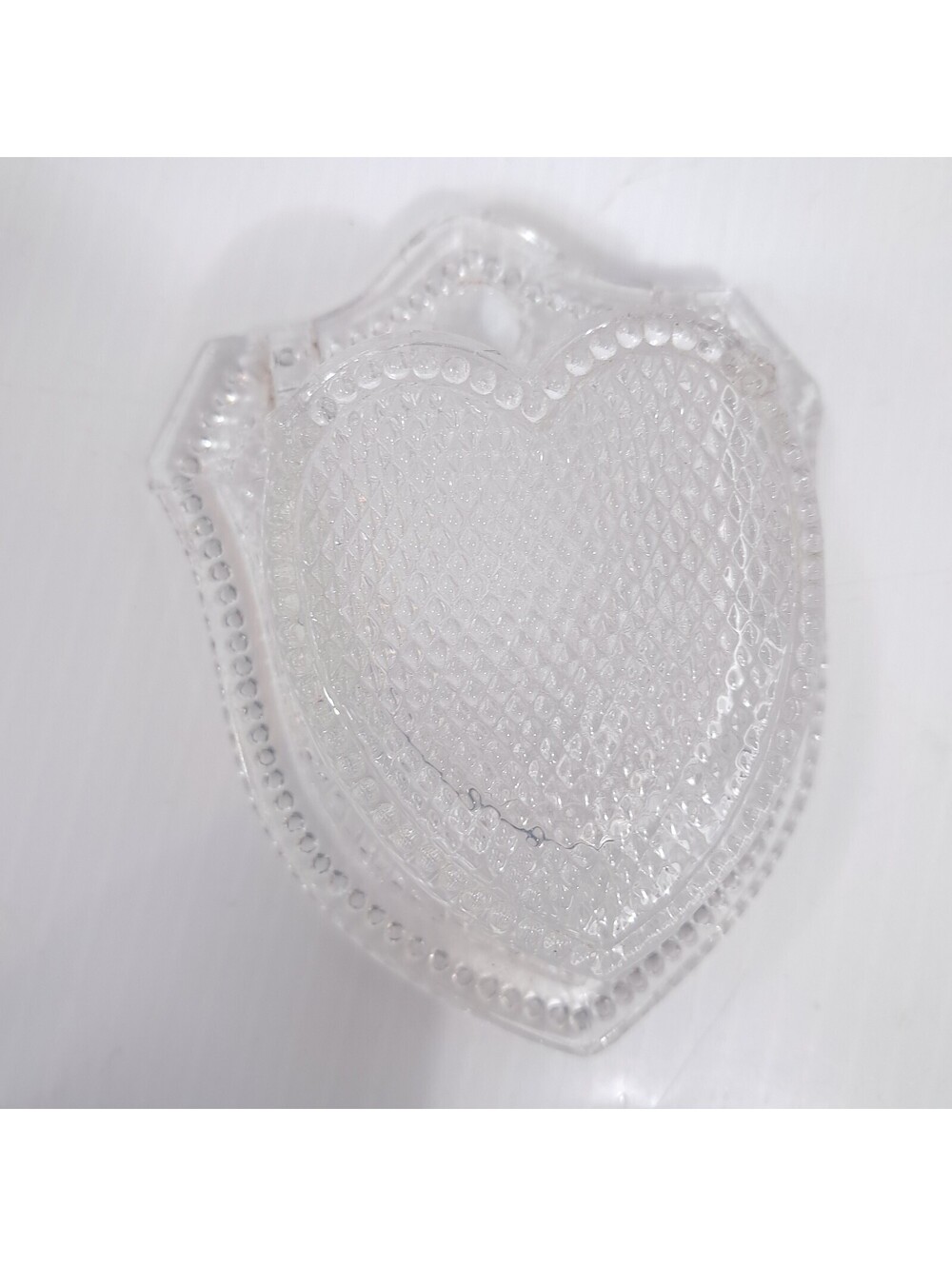 Vintage EAPG heart shaped match holder striker shield clear glass hanging wall